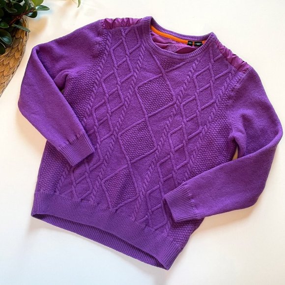 • Bugatchi 100% Merino Wool Purple Cable Knit Sweater • Medium - Picture 1 of 10